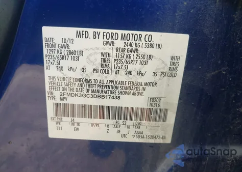 2013 Ford Edge Se z USA, uszkodzony, nr VIN 2FMDK3GC3DBB17438